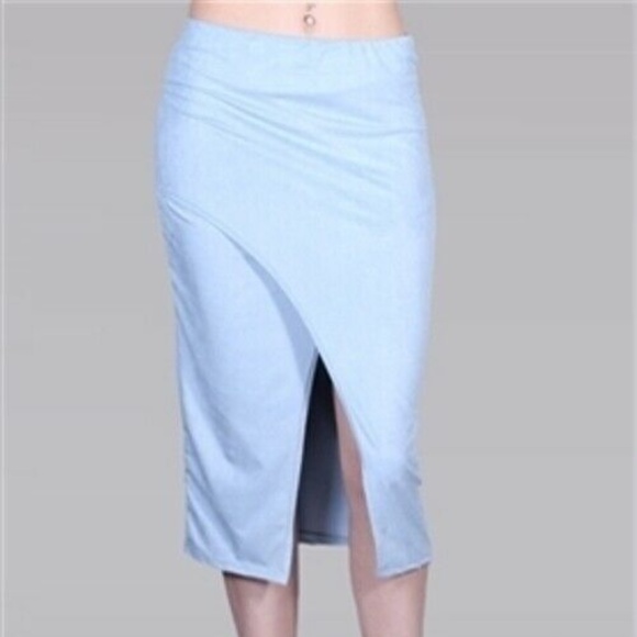 Madrag Small Blue Suede Modest Skinny Band Stretchy Skirt - Picture 1 of 6